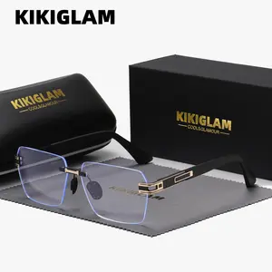 KIKIGLAM 1 piece Unisex High-End Craftsmanship Fashion Literary Rimless Frame plano Glasses exquisite elegant Anti-Blue Light Rectangular Frame plano Glasses