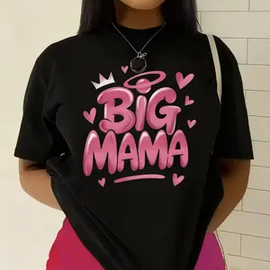 Big Mama Graphic T-shirt - Fun and Playful Design with Crown and Hearts - Comfortable Cotton Tee