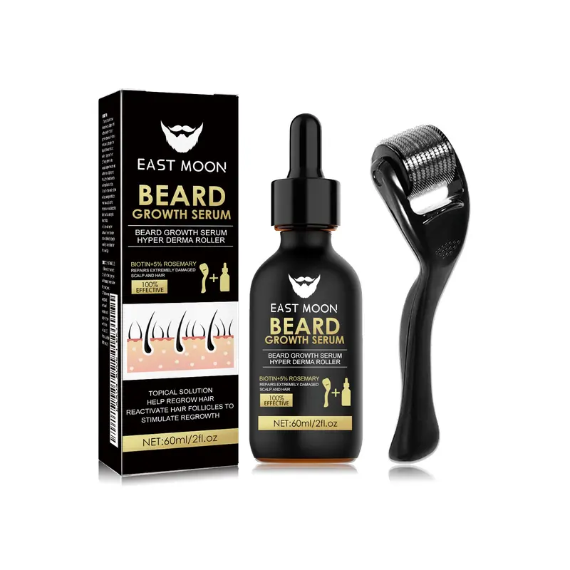Beard Oil for Men - Rich in Biotin & Collagen, Beard Growth Oil Serum with Roller for Thicker, Fuller Beard - Nourishing Beard Oil for Men’s Daily Care
