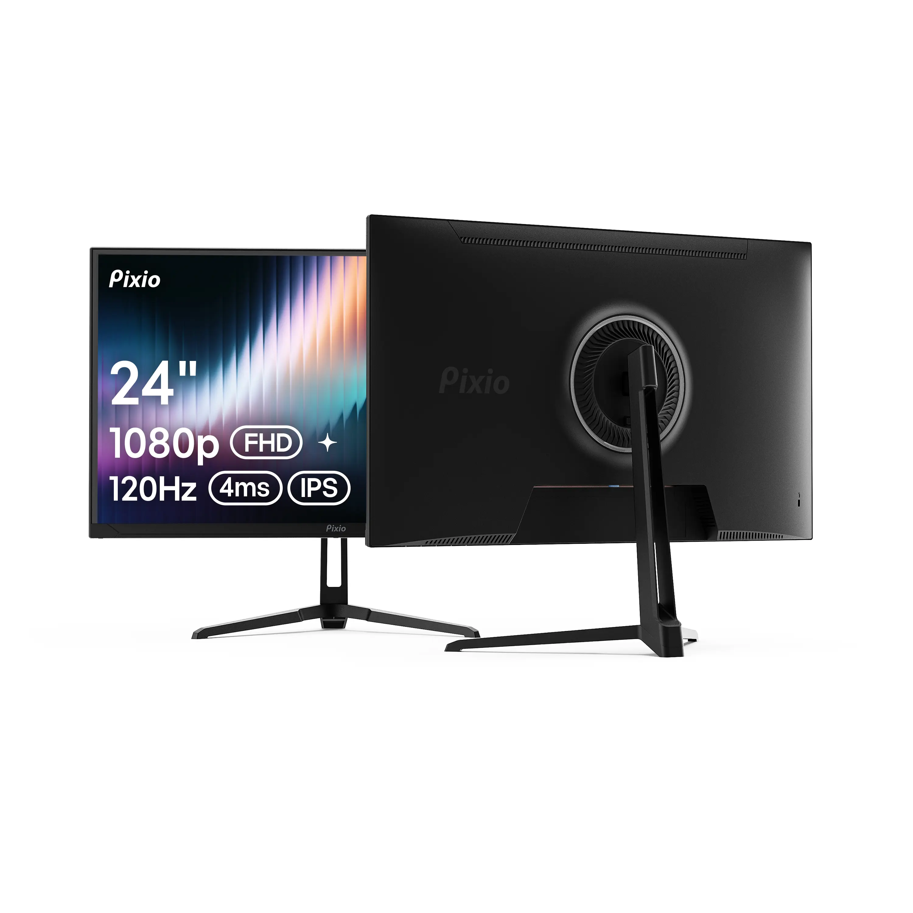Pixio PX246 Wave Flat Desktop Computer Monitor, 24in FHD1080p IPS Panel, 120Hz Refresh Rate, 4ms GTG Response Time, AdaptiveSync, for Gamers/Streamers, Desk Work