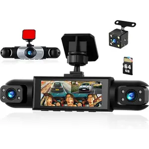 360 Degree View 4 Channel Dash Cam for Cars,Dash Cam Car Camera Front and Rear Inside Left Right,3.16” Dashcams with Night Vision,Loop Recording,24H Parking Mode Monitor,Reverse View+64G Memory Card