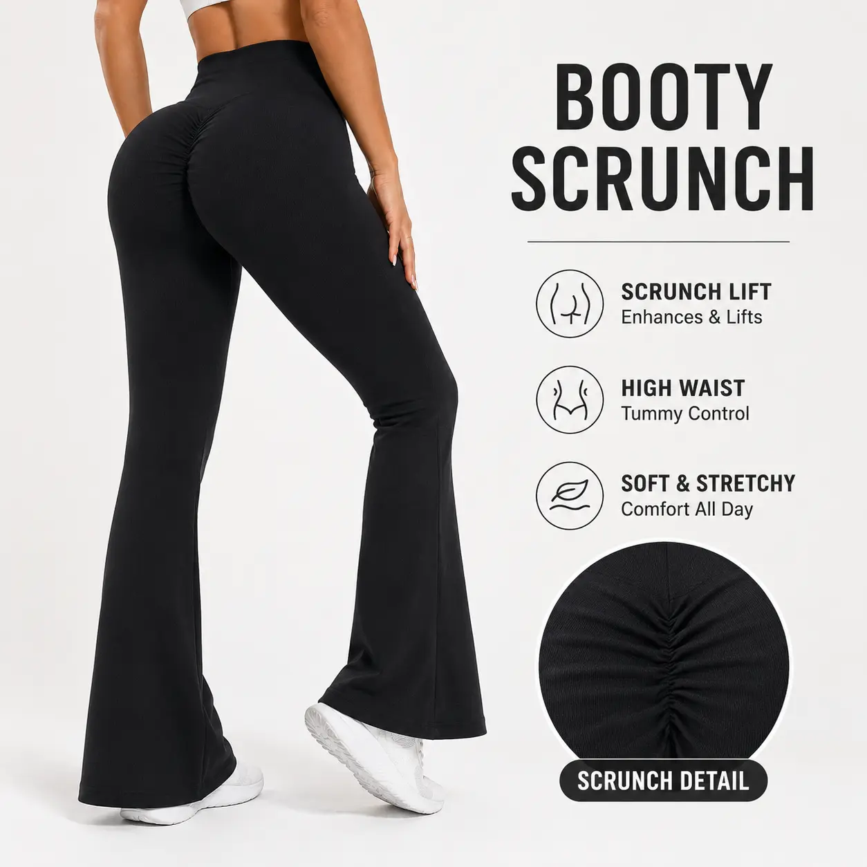 BloomFit Women's High-Waisted Flare Sporty Sports Bottoms – Tummy Control, Butt Lift, Leg-Lengthening Yoga Workout Leggings