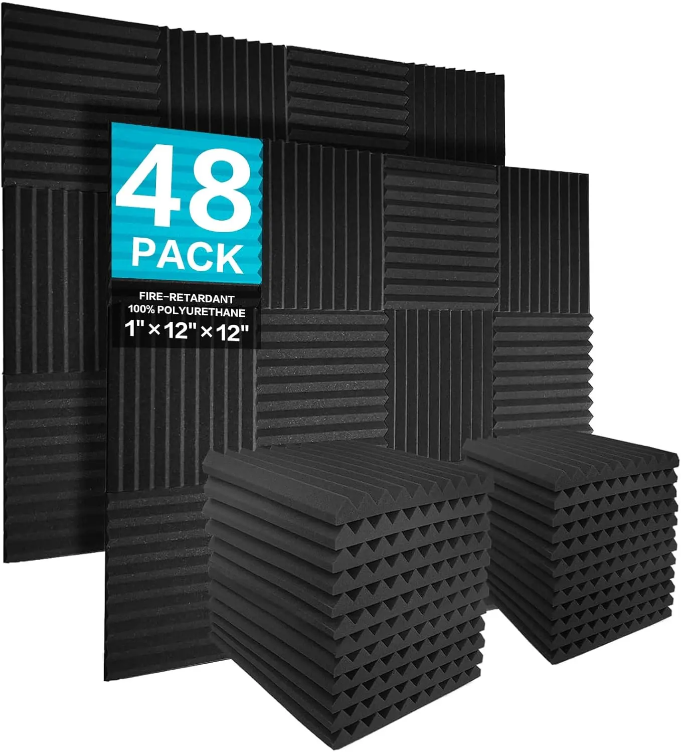 Sound Proof  Panels Studio Acoustic  Panels, 48 Pack 1" X 12" X 12" Soundproofing Wedges Sound Proof Padding Fireproof Acoustic  for  Office - Black