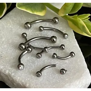 1 Piece Gemmed Internally Threaded G23 Solid Titanium Curved Barbell Eyebrow Ring - 16g or 14g - 6mm, 8mm, 10mm, 11mm or 12mm!