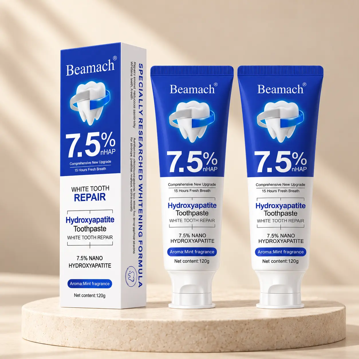 Beamach Nano Hydroxyapatite Liquid Toothpaste (2PCS Multi-Pack) - Fluoride-Free, Natural Ingredient, Gentle Effective Remineralizing Oral Care for Sensitive Teeth, Oral Brightening, Teeth Whitening, Stain Removal, Breath Freshening, Bright Smile