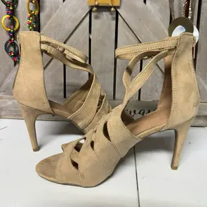 Christian Siriano for Payless Beige Strappy Ankle Strap Open Toe Heels - Elegant Suede Design