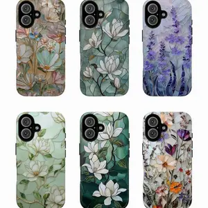 Stained Glass Flower Phone Case, Wildflower Stained Glass Effect Phone Case, Vintage Aesthetic Floral Gift Phones 13 14 15 16 Casing Tough Phonecase