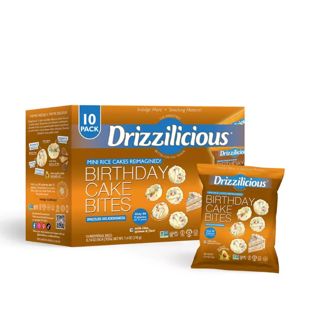 Drizzilicious Drizzled Mini Rice Cakes Birthday Cake Multipack - 7.4oz/10ct