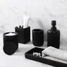 Resin Matte Black Bathroom Accessories Set 5 Pcs, Lotion Soap Dispenser, Toothbrush Holder, Bathroom Tumbler, Qtip Holder and Vanity Tray, Bathroom Countertop Organizer Set for Home Apartment