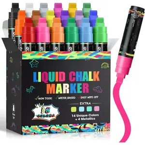 Window Markers for Glass Washable, Chalk Markers for Blackboard, Marker for Auto,Chalkboard,Mirror,Calendar,School Painting,18 Colors   Marker with Metallic Colors(10mm)