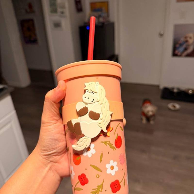 Starbucks 2026 Lunar New Year Year of the Horse Pink Cold Cup Tumbler with Floral Design and Straw Bottle