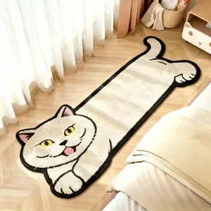 1pc Soft Cute, Soft Shaggy Rug Pet Style Cartoon White Cat Pattern Bedroom Decoration Rug Fun and Cute Living Room Strip Carpet Fluffy Soft Balcony Bay Window Washable Long Strip Rug Irregular Bathroom Non-slip Mat