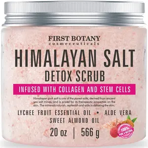 Himalayan Salt Body Scrub with Collagen and Stem Cells - Natural Exfoliating Salt Scrub & Body and Face Souffle helps with Moisturizing Skin, Acne, Cellulite, Dead Skin Scars, Wrinkles