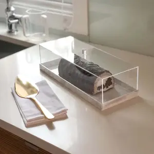 Lucite Rectangular Marble Cake Tray with Lid