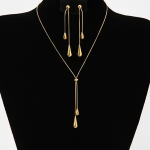 Hand-Crafted Water Drop Earring and Necklace Set in 18K Gold Filled - 16" Chain with Extender & Hypoallergenic Design - Perfect Gift Jewellery Gift Set Accessory Set
