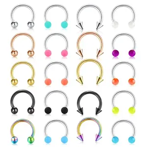 20-Piece Horseshoe Piercing Set, Multi-Color & Multi-Design Piercing Jewelry with Ball & Spike Tops, Silver, Gold, Black & Rainbow Tones for Noses, Eyebrows & Lips