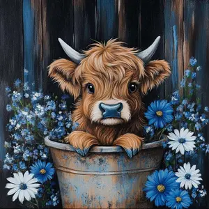 5D DIY Full Drill Round Diamond Painting Kit - Diamond Art Painting Set, Bull, Barrel, Flowers Mosaic, Canvas - DIY Decorative Painting, Home Wall Decor, Suitable for Halloween and Christmas, Birthday and Anniversary Gifts