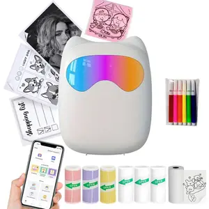 Portable Mini Printer with 7 Rolls Paper, 1 Set USB Rechargeable Wireless Photo Printer, Photo Printer for Home Office School