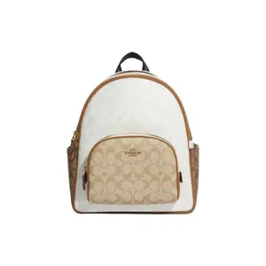 Coach Court 27 Classic Monogram Dual-Tone Backpack for Women in White, Khaki, and Brown