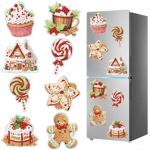 8-piece DIY diamond painting refrigerator magnet, Christmas 5D diamond art magnetic ornament, handmade art decorative sticker, with magnetic backing, with tool kit, DIY kit suitable for adults.