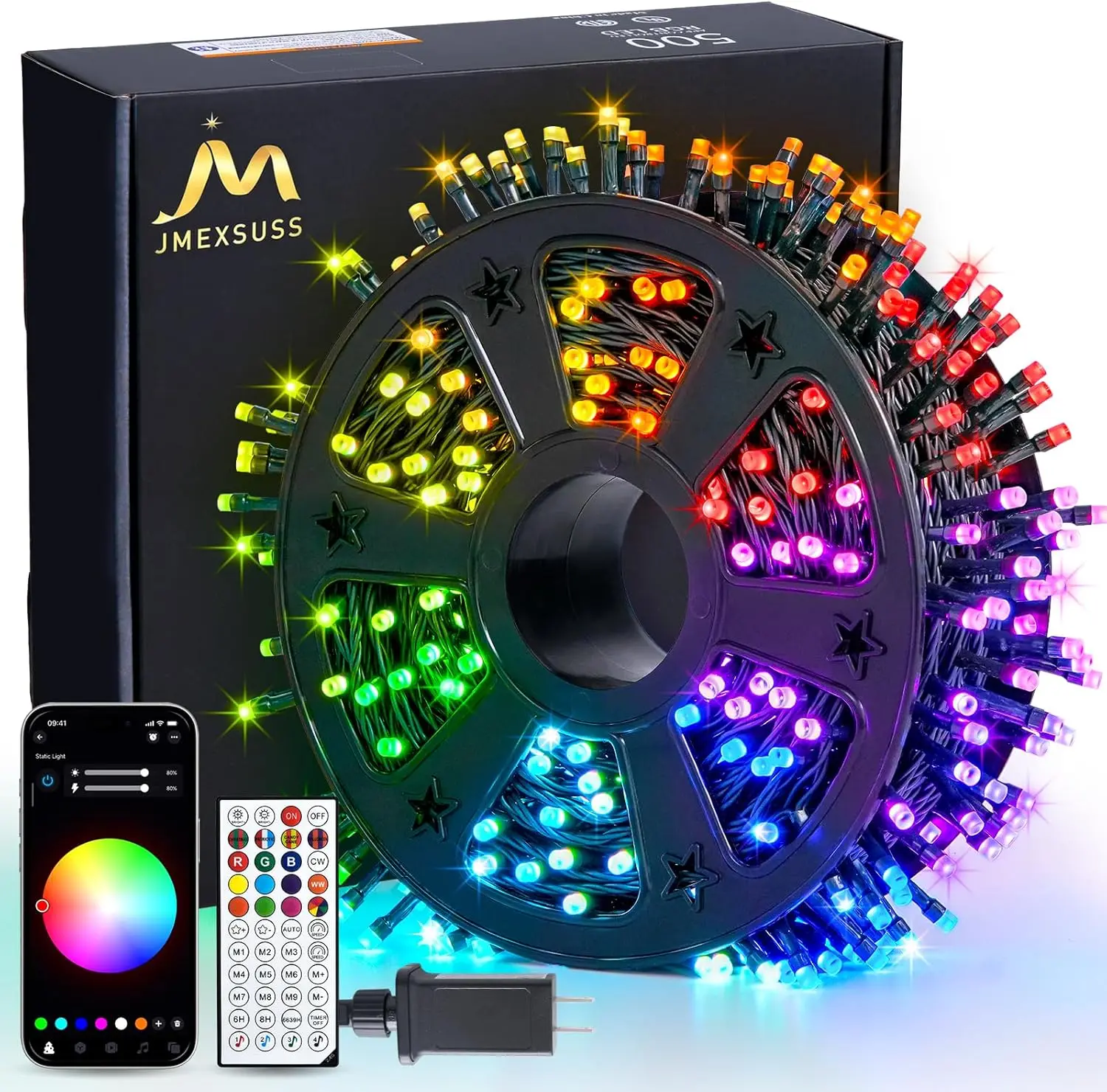 JMEXSUSS APP Controlled Color Changing Christmas Lights, 66ft LED RGB String Lights Remote Plug in for Bedroom Party 2024 christmas ornament Set Decor