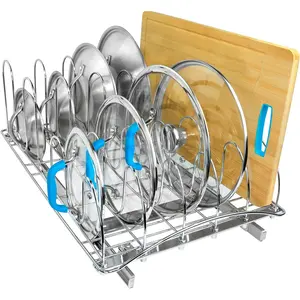 Pull Out Pot Pan Lid Organizer for Inside Cabinet, Slide Out Baking Sheet & Cookie Sheet Organizer, Extra-Large 14W x 21D Chrome Storage Rack with Lifetime Limited Warranty