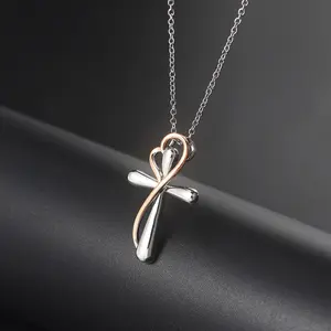 Delicate Heart Cross Necklace, Romantic Gift for Anniversary & Dating