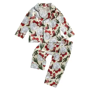 Infant Toddler Baby Boy Girl Christmas Pajamas Set Santa Claus Print Long Sleeve Tops with Pants Sleepwear