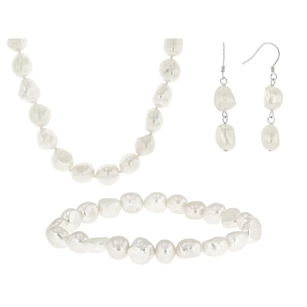 JTV White Cultured Freshwater Pearl Rhodium Over Silver 18 Inch Strand, Earrings, & Bracelet Set JTV White Cultured Freshwater Pearl Rhodium Over Silver 18 Inch Strand, Earrings, & Bracelet Set