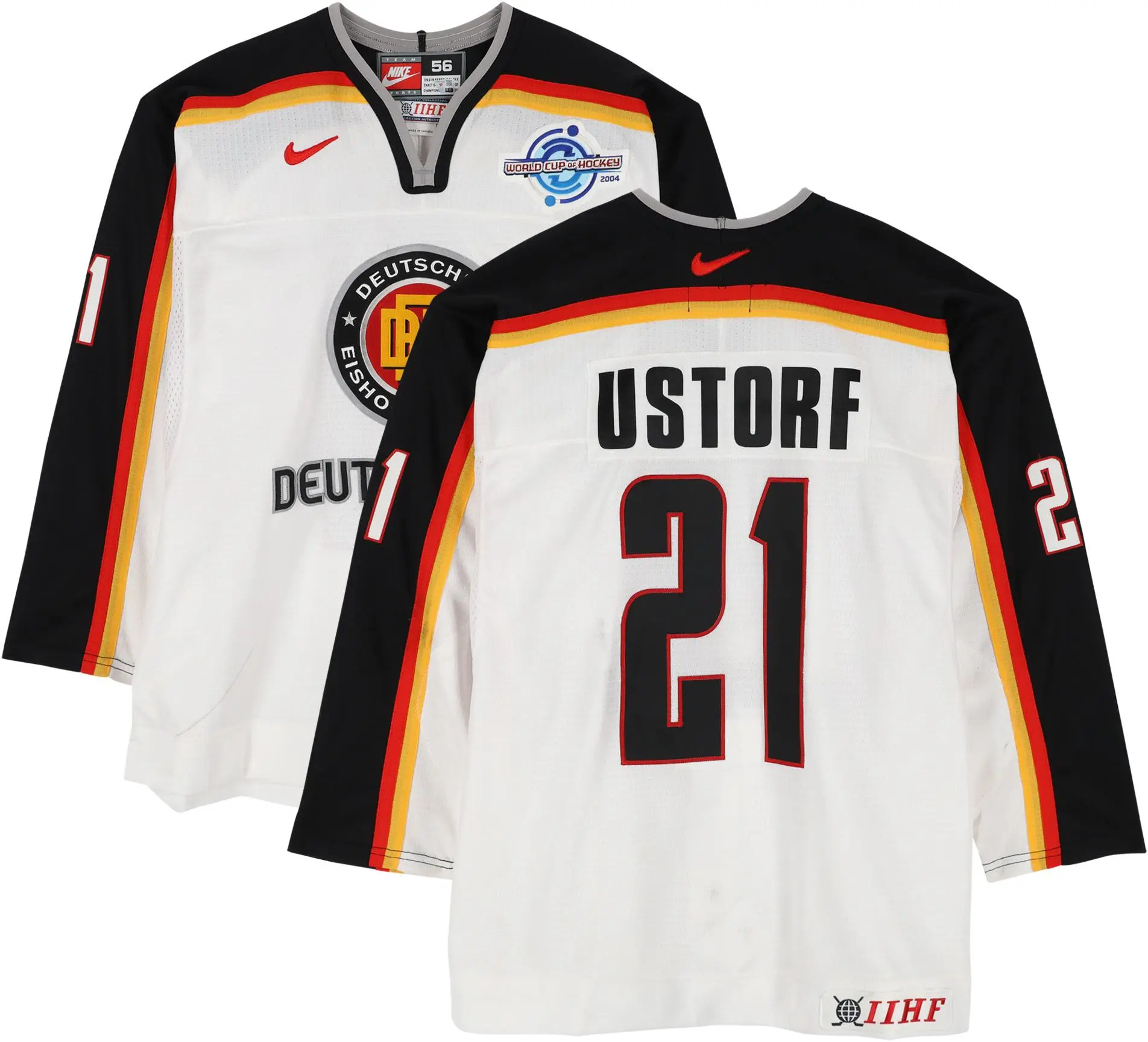 Stefan Ustorf Team Germany Game-Used #21 White Jersey vs. Team Czech Republic on September 3, 2004 - Fanatics Authentic Certified