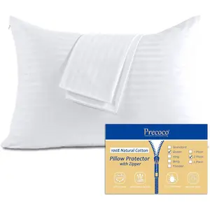 100% Cotton Queen Size 20x30 Pillow Protectors Set of 2, White Soft Cooling Sateen Hidden Zipper Pillow Cases for Home Hotel, Good for Hair & Skin