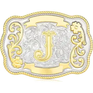 Vintage Belt Buckle Men Western Cowboy Rodeo Initial Letter ABCDMRJ to Z Golden Belt Buckles for Women
