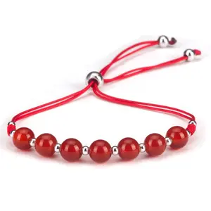 Cherry Tree Collection | Gemstone Bracelet | Adjustable Size Nylon Cord | 6mm Beads with sterling silver Spacers (Deep Orange - Red Agate)