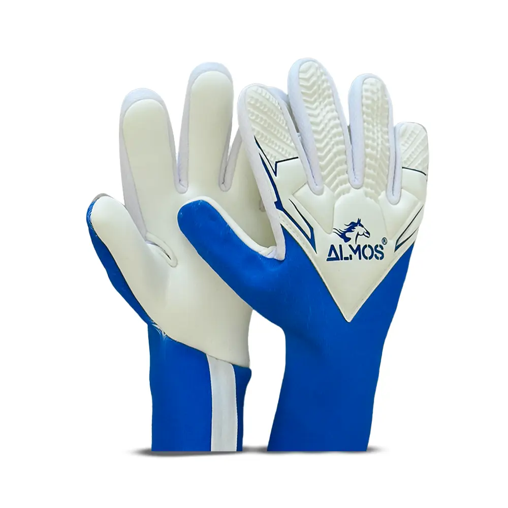 Almos Soccer Max Gel Goalkeeper Gloves - Blue & White - Pro Grip & Protection