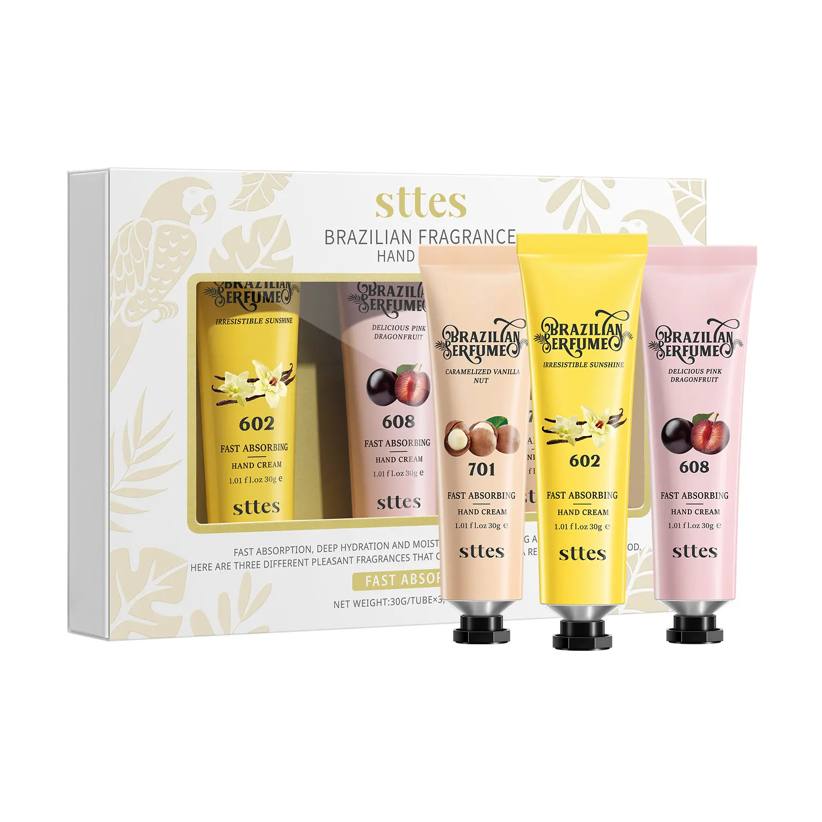 Sttes Perfume Hand Cream 602#608#701# (3.17 fl.oz /90g) - Gourmand fragrance (Caramel Vanilla + Pinkdragon fruit + Roasted Macadamia Nut)
