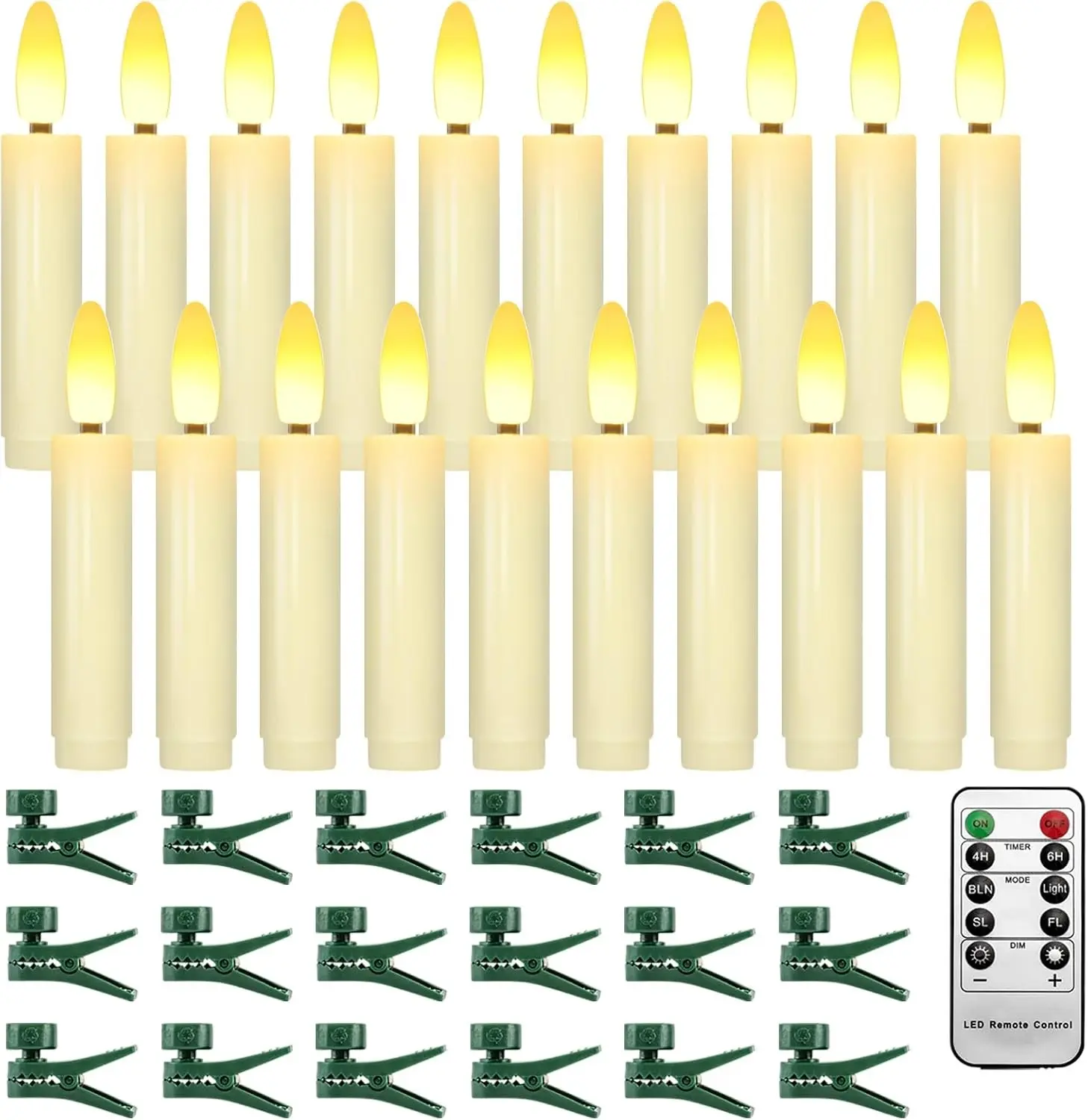 3.65 Inches Clip on Candles for Christmas Trees, Battery Operated Flameless Tree Candles, Flickering LED Candle Lights with Remote Timer for Xmas Tree Halloween Home Decor, 20 Pcs