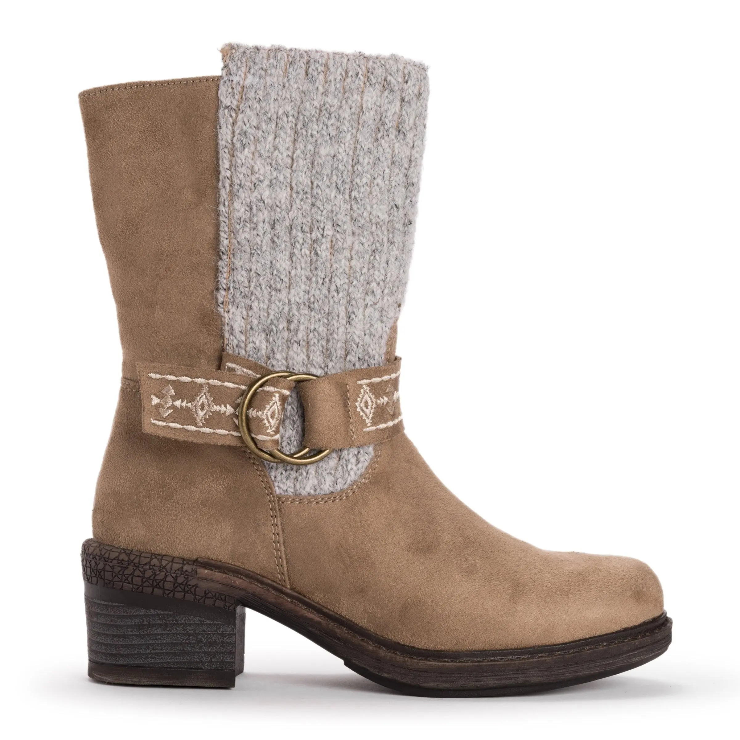 Muk Luks Women's Arya Alice Booties - Polyester Knit Stylish Women's Shoes with Memory Foam, Block Heel, TPR Sole, Warm Fur Lining, Acrylic