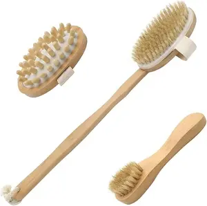 Natural Boar Bristle Body Brush Set - Exfoliating Brush, Smoothing Brush, Clogged Pore Opener, Glowing Skin & Improves Lymphatic Health - Personal, Bath