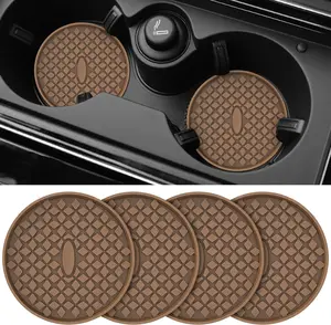 Car Cup Coasters [4 Pack] Silicone Car Coasters/Cup Mats, Non-Slip Recessed Car Interior Accessories - Coffee