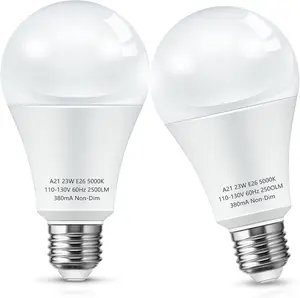 Super Bright White LED Light Bulb, A21 23W(150-200Watt Equivalent), 2500 High Lumen, 5000K Daylight, Garage Light Bulbs, E26 Porch Light Bulb, Non-Dim, No Flicker for Home Lighting, 2-Pack