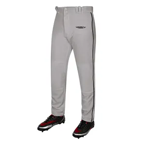Exxact Sports Home Run Men's Baseball Pants with Piping - Full-Length, Semi-Relaxed Fit, Open-Bottom Adult Baseball Pants - (Grey/Black Piping)