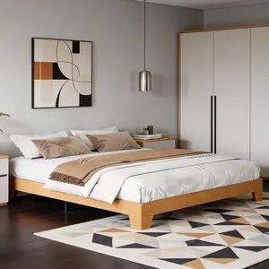 Pine King Size Platform Bed Frame, Minimalist Wood Bed Frame No Headboard Needed, Sturdy Low Profile Bed with Natural Wood Grain, Noise-Free & Easy Assembly