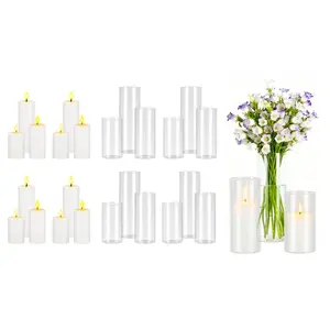 VEVOR Pillar Candles and Glass Vases Set 24 Pcs, Clear Cylinder Hurricane Candle Holders for Wedding Centerpieces, Tall Vase for Table Decor, Wedding Party, Thanksgiving, White (2.56x 4.7, 5.9, 7.9)