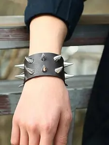Spiked Leather Bracelet, Punk Style Metal Spike Wide Band, Unisex Dark Gothic Fashion Accessory, Versatile Sweet Cool Decor