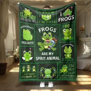 Frog Pattern Blanket, 1 Count Soft Throw Blanket, Air-conditioned Room Blanket, Warm Nap Blanket for Home Office Travel Camping, Cozy Blanket