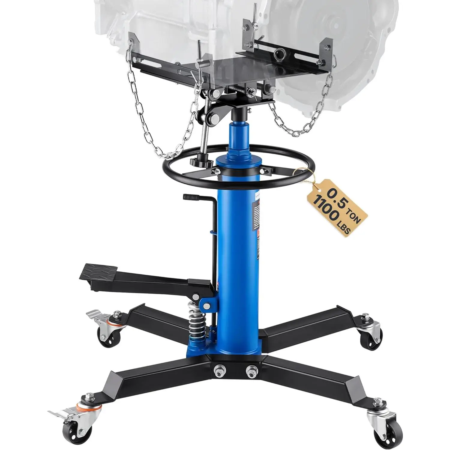 VEVOR Transmission Jack, 33"-67" High Lift, 1100 lbs Hydraulic Telescoping Transmission Jack, 2-Stage Transmission Stand 1/2 Ton Capacity with Foot Pedal, 360 °   Swivel Wheel, Garage/Shop Lift Hoist