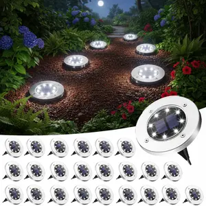 24PACK Solar Ground Lights Outdoor, Waterproof 8 LED Solar Powered Disk Lights Outdoor Garden Landscape Lighting for Yard Deck Lawn Patio Pathway Walkway solar  power