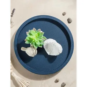 Hanobe Decorative Coffee Table Tray: Navy Blue Round Trays for Home Decor - Coastal Decor for Living Room Kitchen Entry Way Table Decor