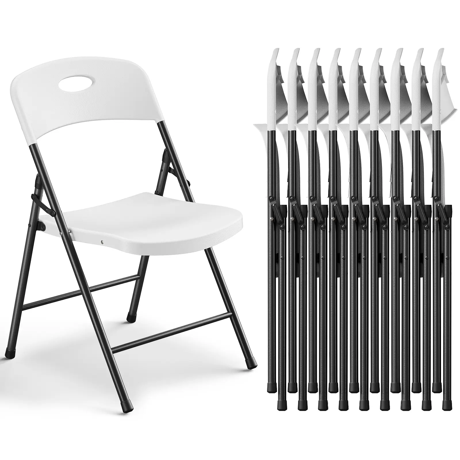 FURNIEDGE Heavy-Duty Armless Plastic Folding Chair with Steel Frame, 350lb Capacity, Portable Stackable Commercial Indoor-Outdoor Seat for Bedroom, Patio, Without Arms