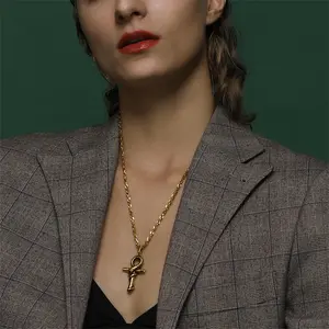 FaithHeart Egyptian Snake Ankh Cross Necklace For Unisex Stainless Steel